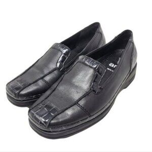 Ara Leather Crocodile Print Mokassin Slip On Loafer Shoe Black